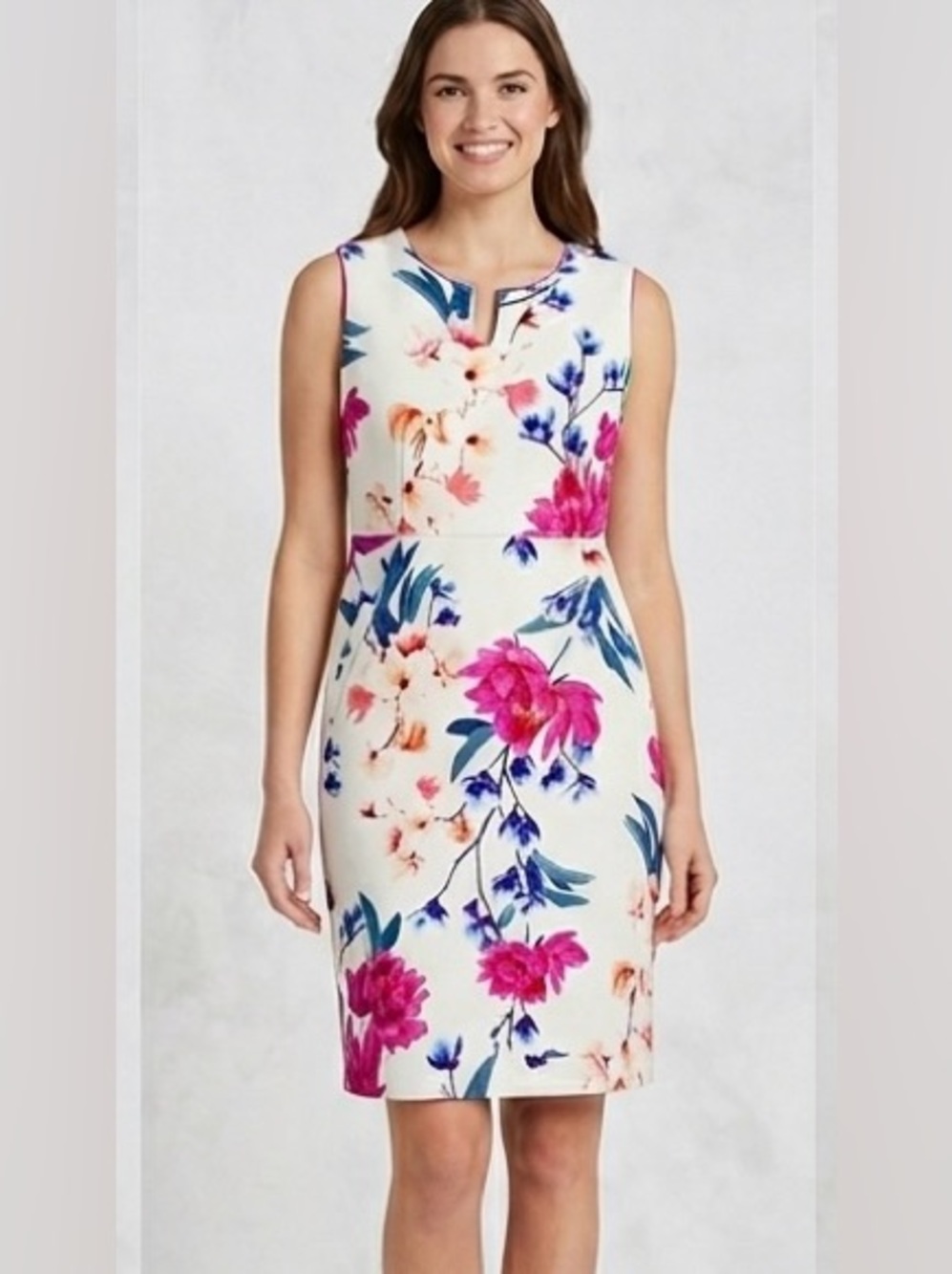 Lands' End White Mini Dress with Pink & Blue Floral Print